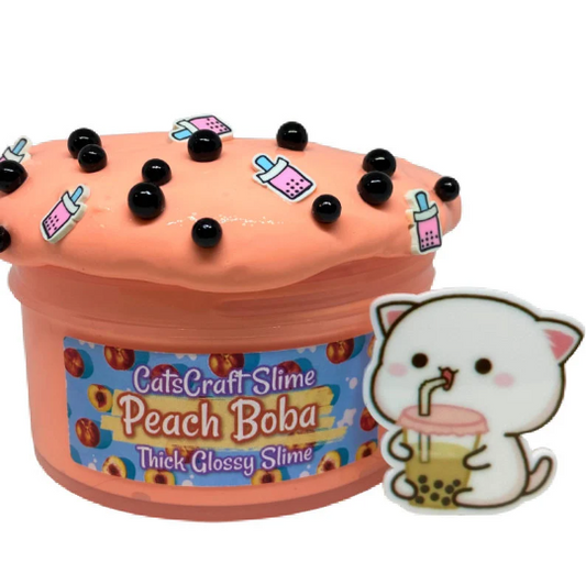 Thick Glossy Slime "Peach Boba" SCENTED ASMR Charm Fimos